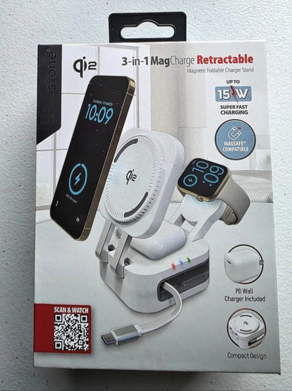 NEW Bluestone 3-in-1 MagCharge Retractable Foldable Charger Stand